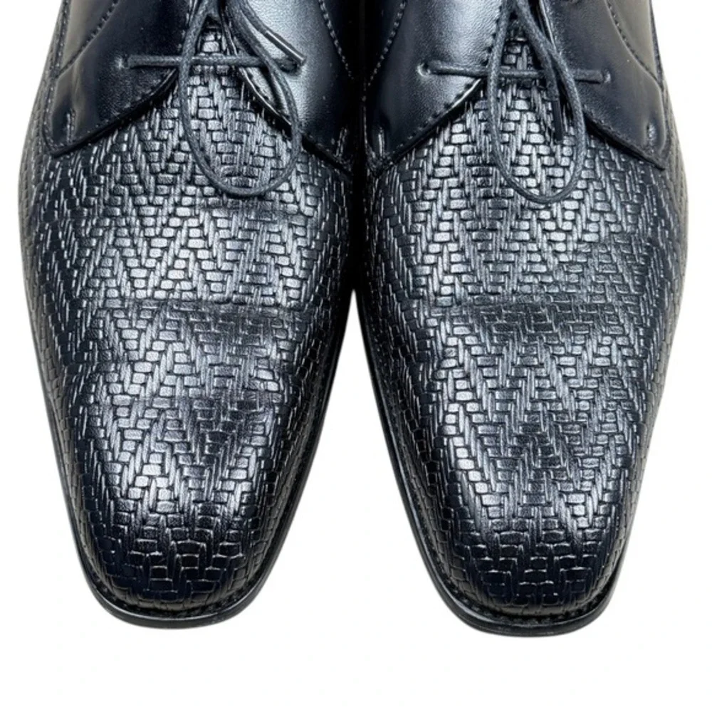 Delli Aldo Mens Size 7.5 Black Woven Texture Derby Dress Business Shoes M3-19157